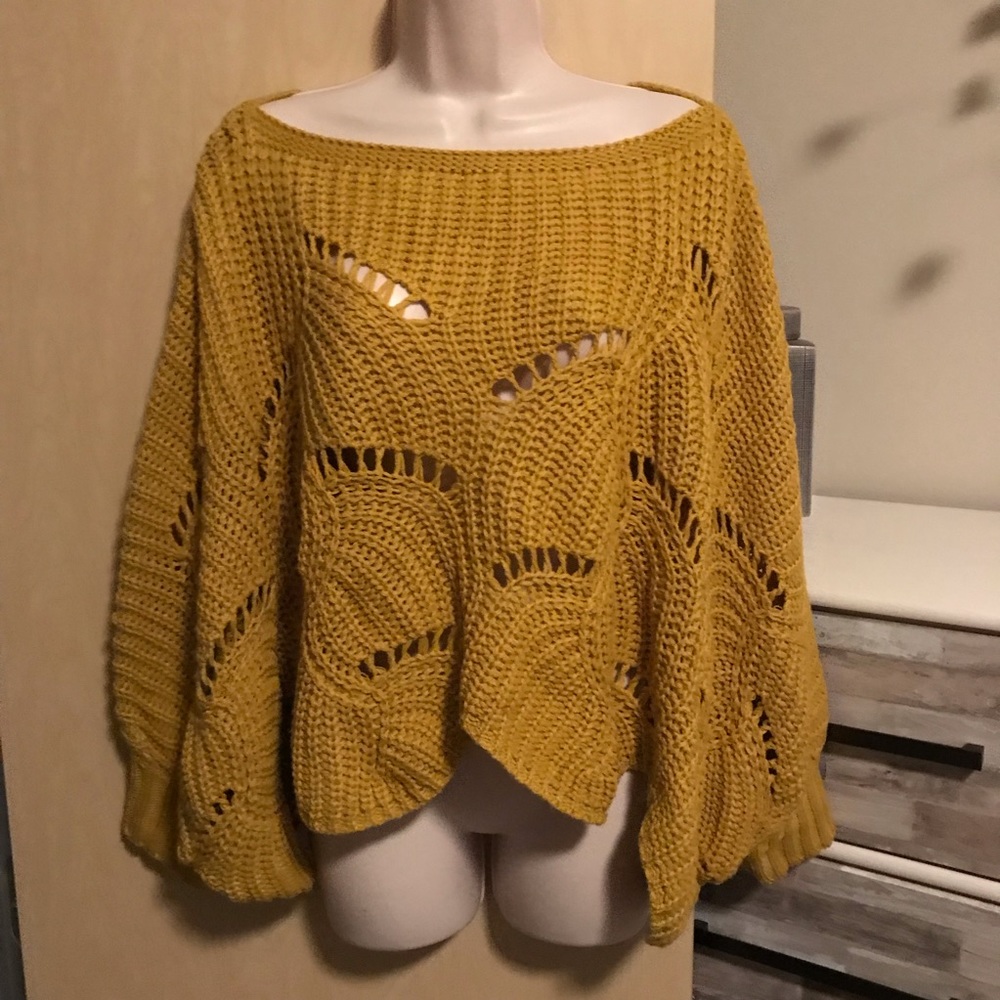 NWT Knit Yellow Mustard Poncho Sweater Size S